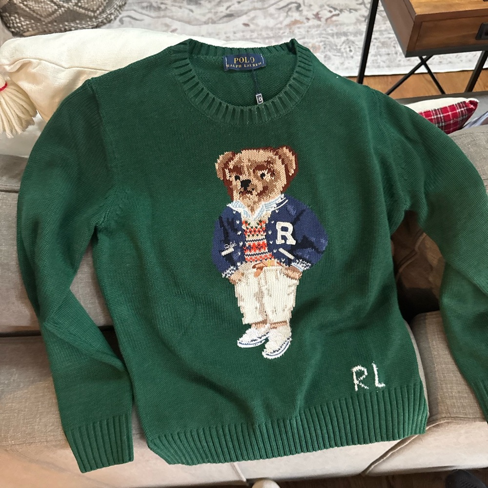 NWT Ralph Lauren Women’s Green Sweater with Bear Motif